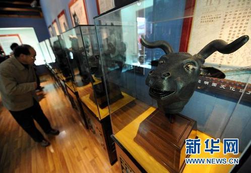 11月16日，觀眾在觀看圓明園十二生肖獸首的復(fù)制品。新華社記者 孫參 攝