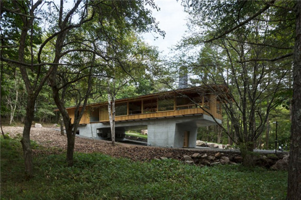 日本：混凝土基座上的林中小屋