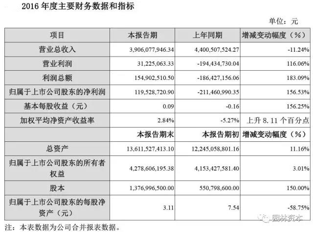 棕櫚股份：2016年凈利1.20億 扭虧為盈
