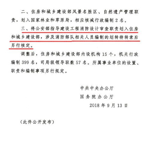 中辦國務院發布調整住建部職責機構編制通知